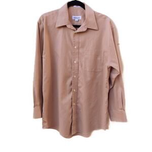 Joseph & Feiss Men's Shirt Tan Button Up 100% Cotton Non-Iron 16 32/33